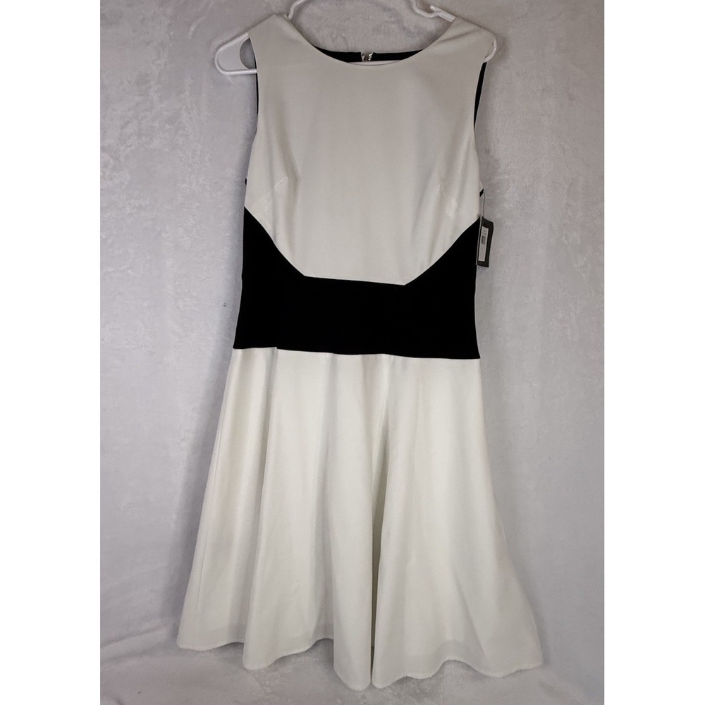 Ellen Tracy New Black White Colorblock Fit Flare Dress 8 NWT Career Chic